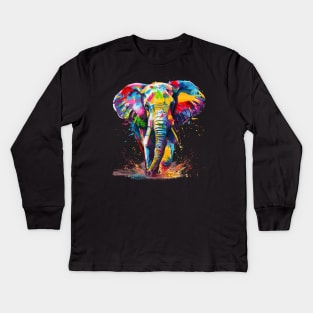 Elephant Colorful Art Design for Animals Love Kids Long Sleeve T-Shirt